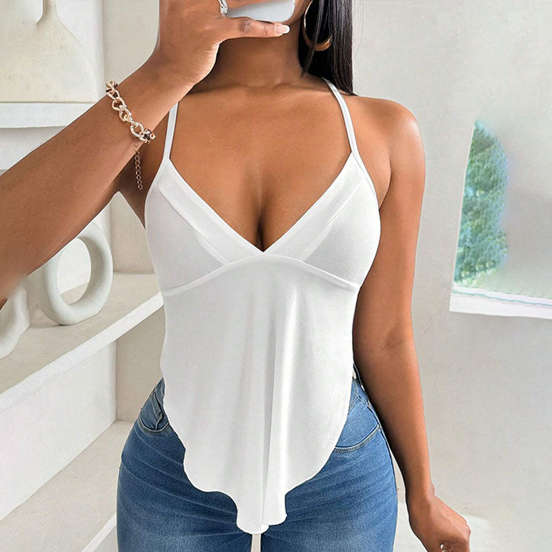 Deep V-neck camisole with spaghetti straps