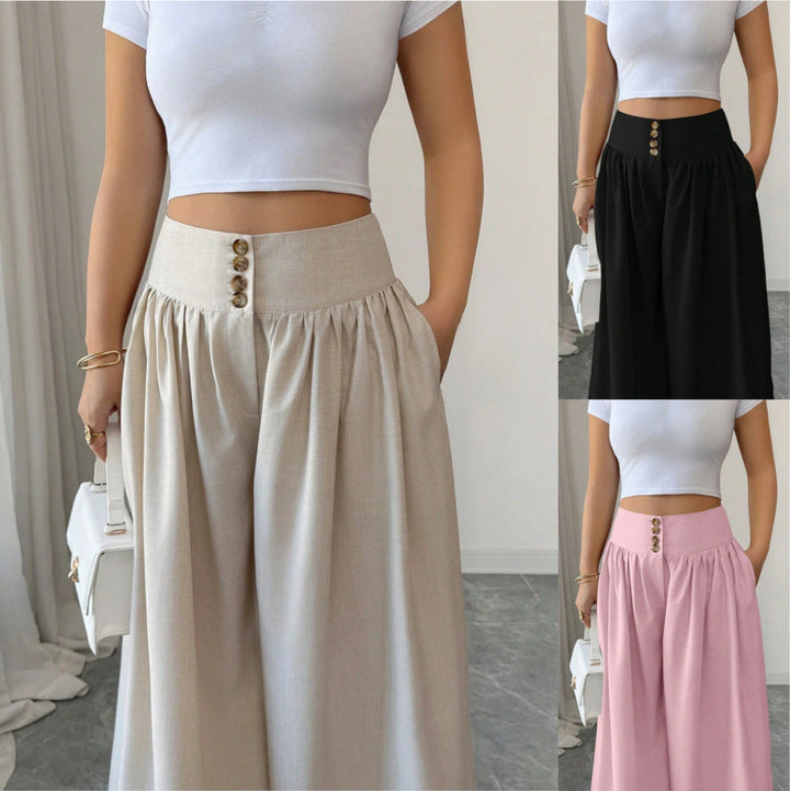 The Elara Button Front Wide-Leg Palazzo Pants