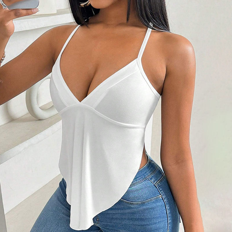 Deep V-neck camisole with spaghetti straps