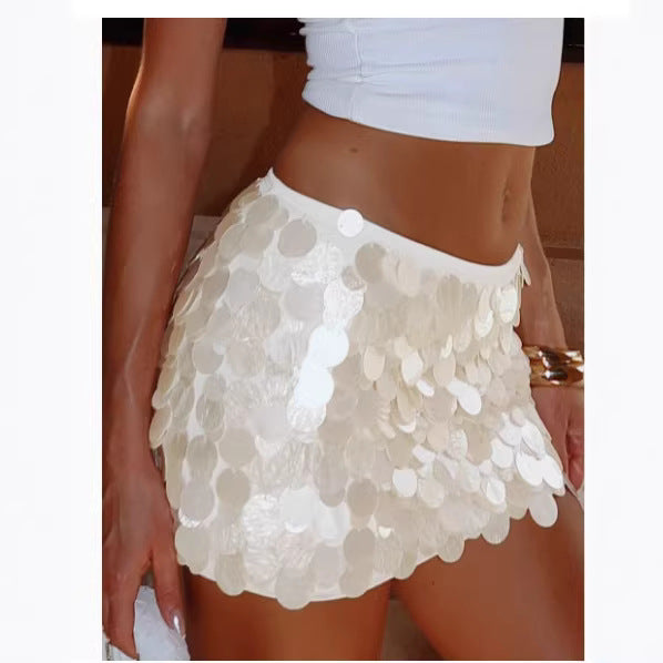 The Elara Pearl Scale Sequin Mini Skirt