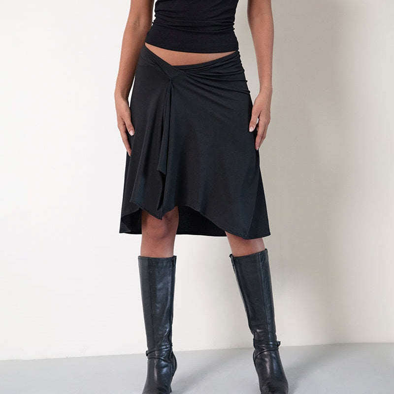 Asymmetric Stripe Wrap Skirt  Midi Skirt