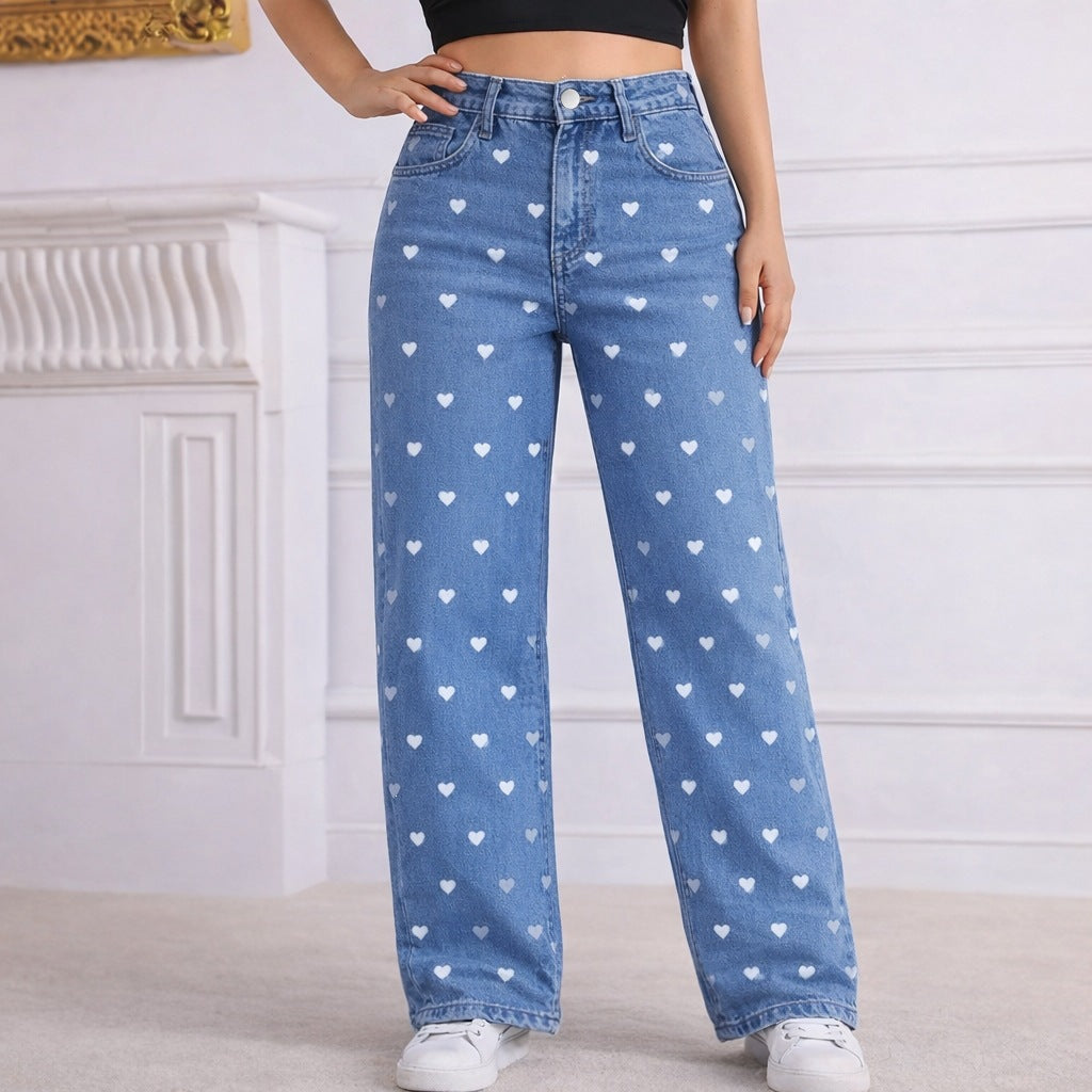 The Elara Plus Size High Waist Heart Jeans