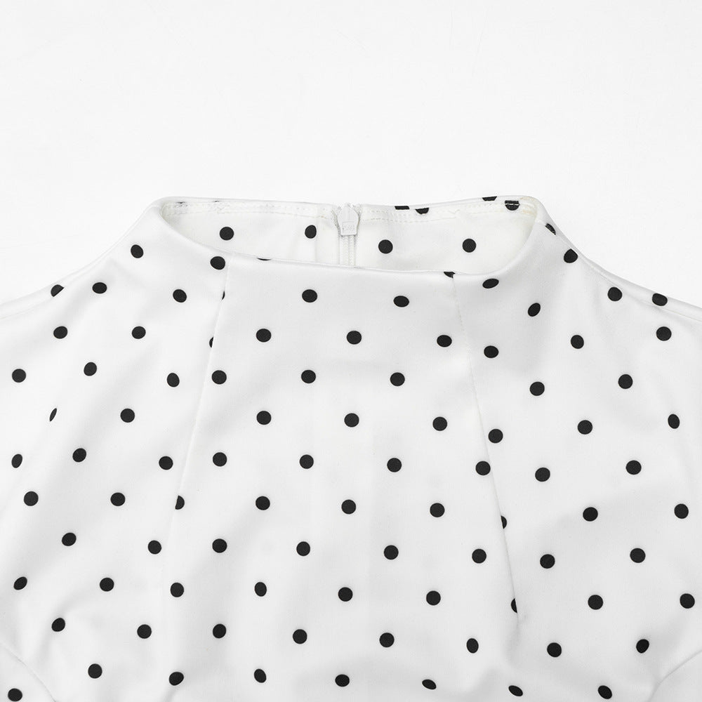 Elegant Polka-Dot Print Round-Neck Maxi Dress