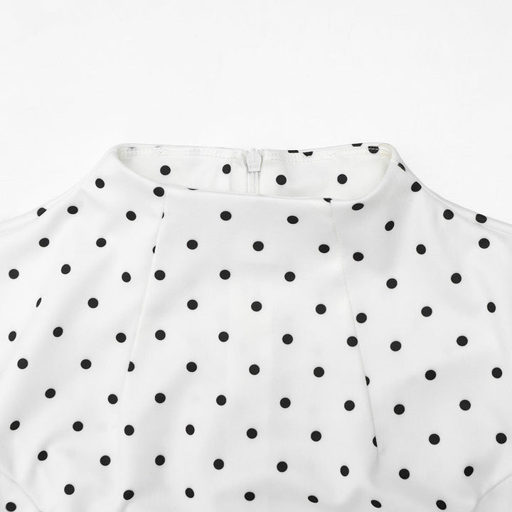 Elegant Polka-Dot Print Round-Neck Maxi Dress