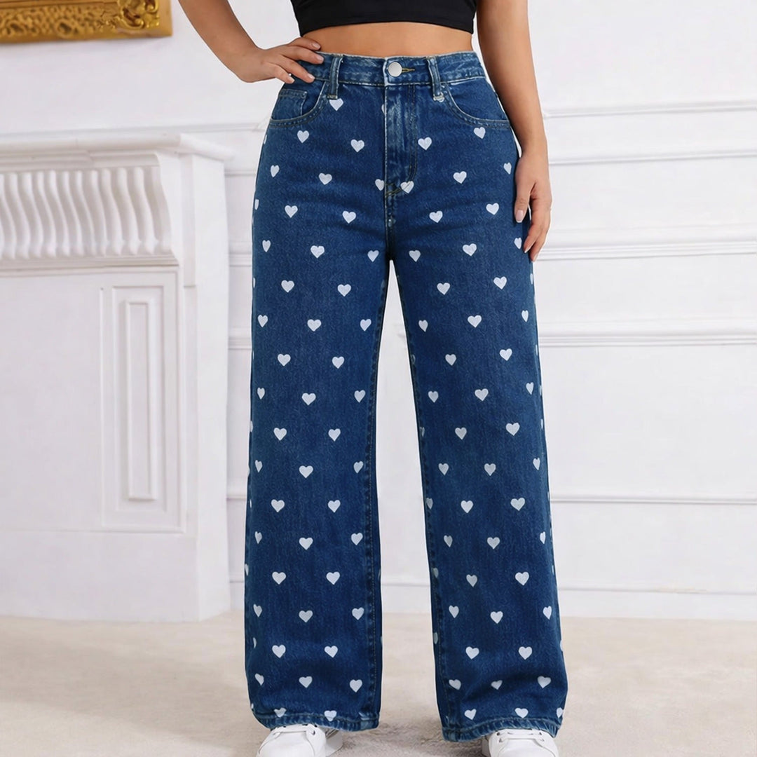 The Elara Plus Size High Waist Heart Jeans
