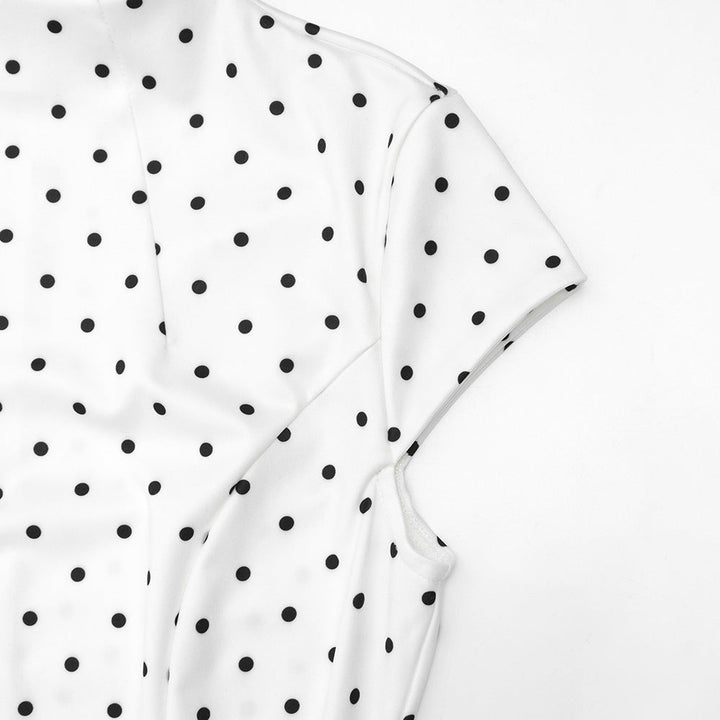 Elegant Polka-Dot Print Round-Neck Maxi Dress