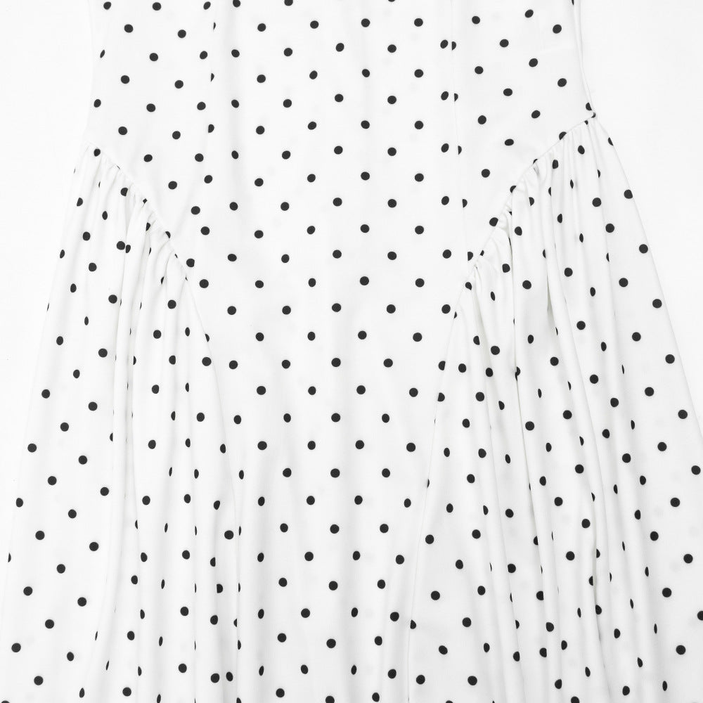 Elegant Polka-Dot Print Round-Neck Maxi Dress