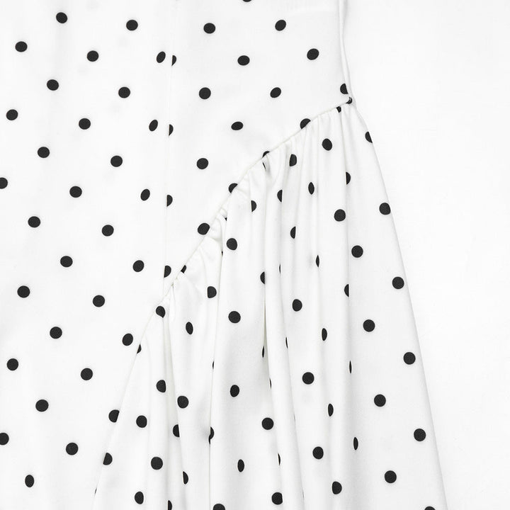 Elegant Polka-Dot Print Round-Neck Maxi Dress