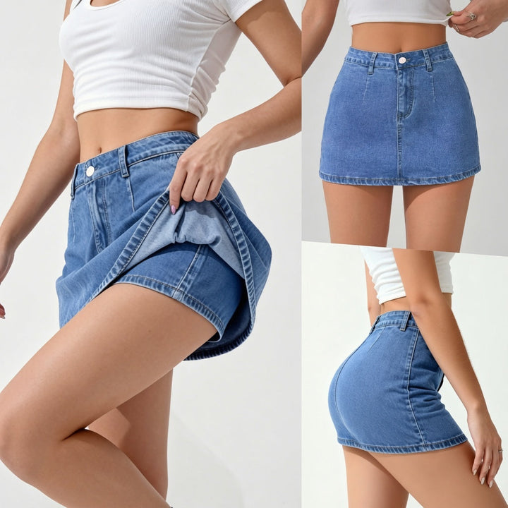 The Elara Y2K A-Line Stretch Denim Button Skirt