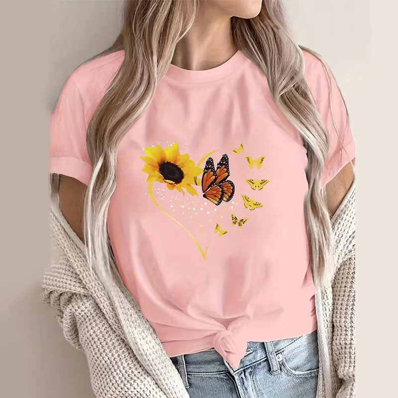 Sunflower-print crew-neck short-sleeve top