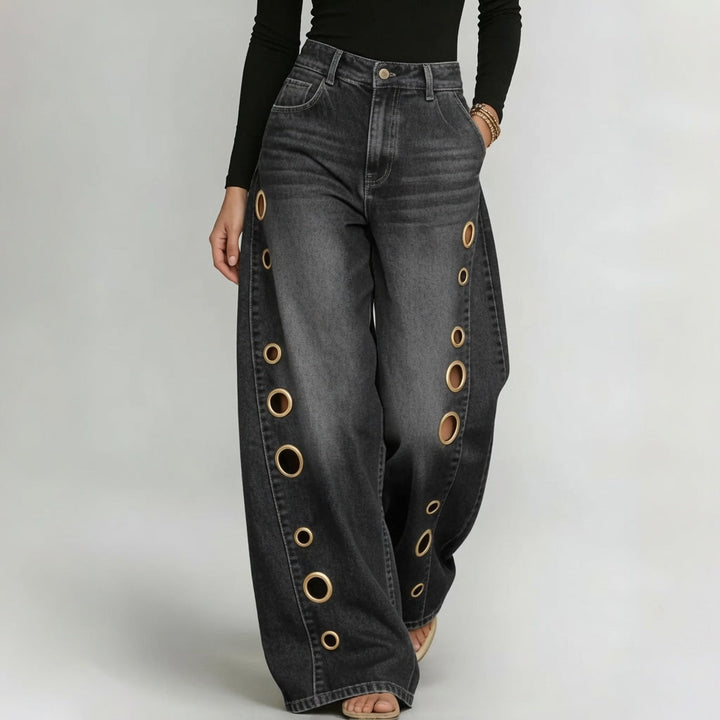 The Elara Metal Eyelet Wide-Leg Jeans