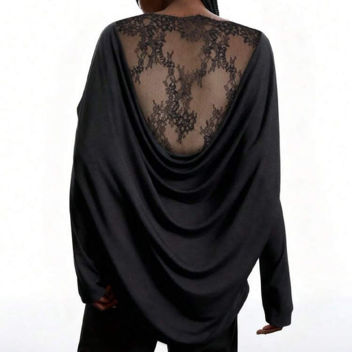 Asymmetrical lace backless long-sleeved shirt