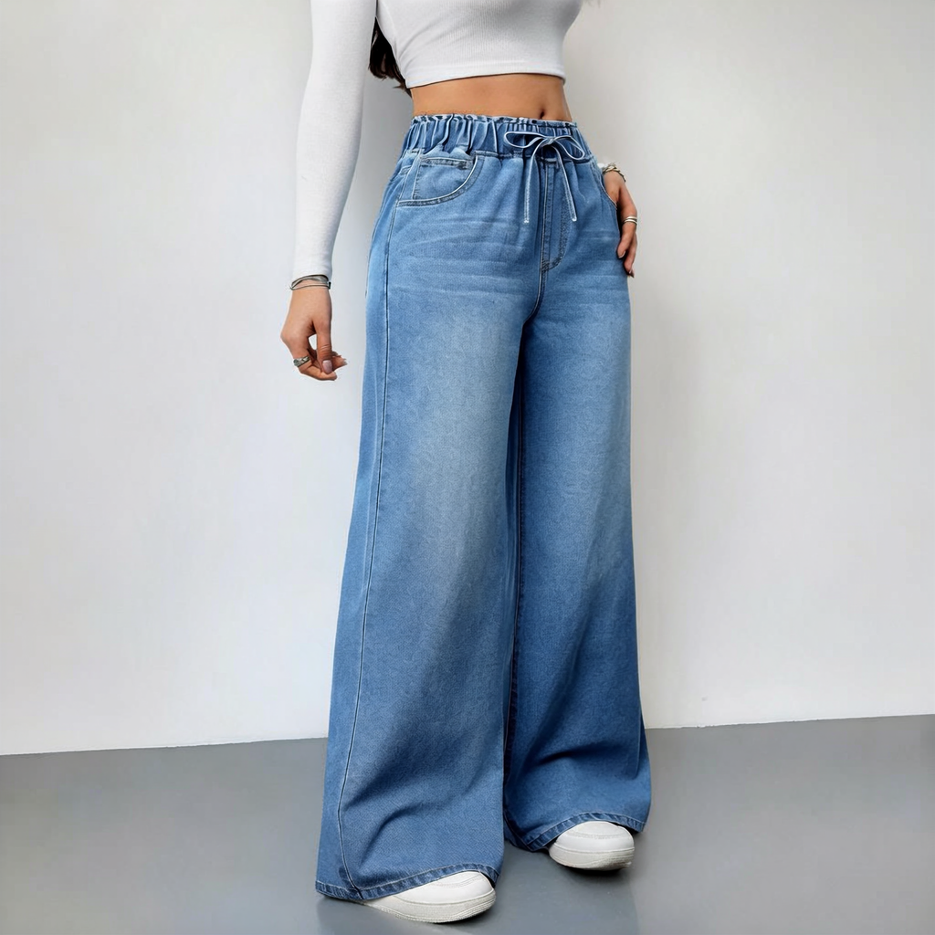 The Elara Drawstring Wide-Leg Denim