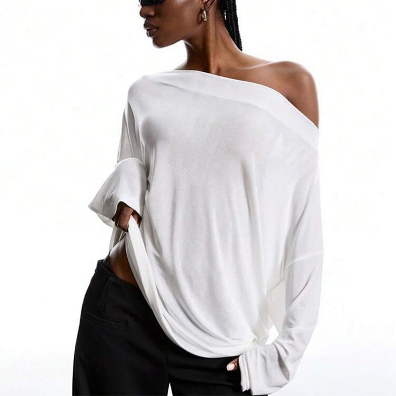 Asymmetrical lace backless long-sleeved shirt