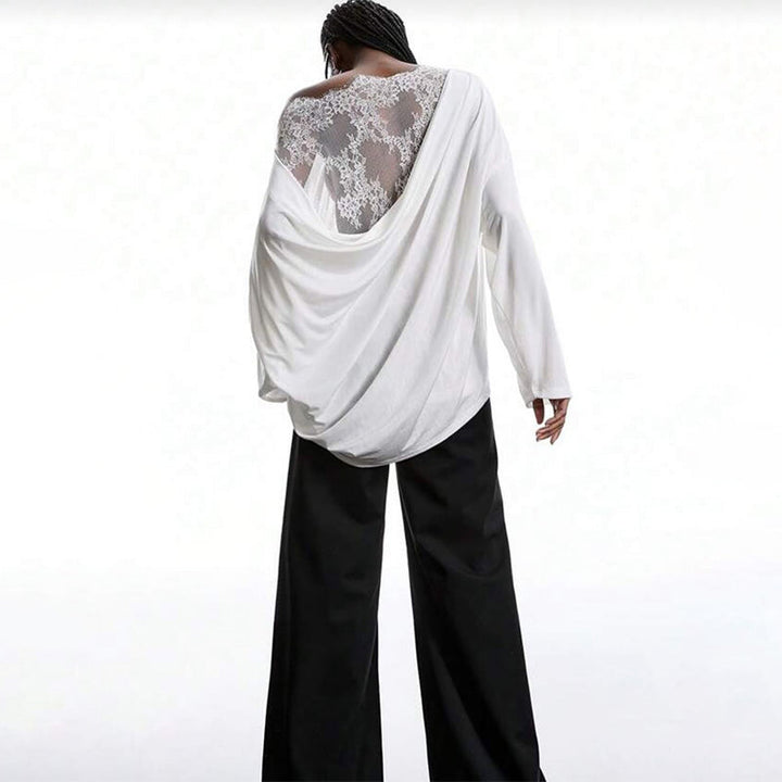 Asymmetrical lace backless long-sleeved shirt