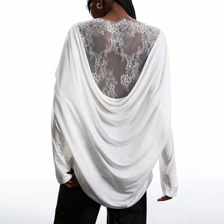 Asymmetrical lace backless long-sleeved shirt