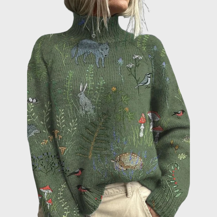 Hana | My Knitted Sweater with Forest Inspired Print