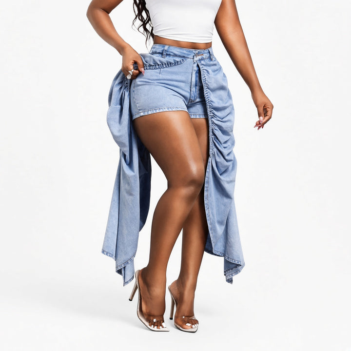 The Elara Draped Denim Overlay Shorts