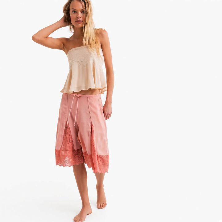 The Elara Lace-Panel Satin Culottes