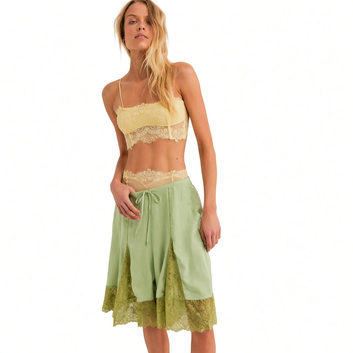 The Elara Lace-Panel Satin Culottes