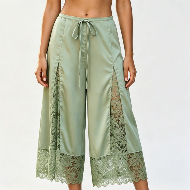 The Elara Lace-Panel Satin Culottes