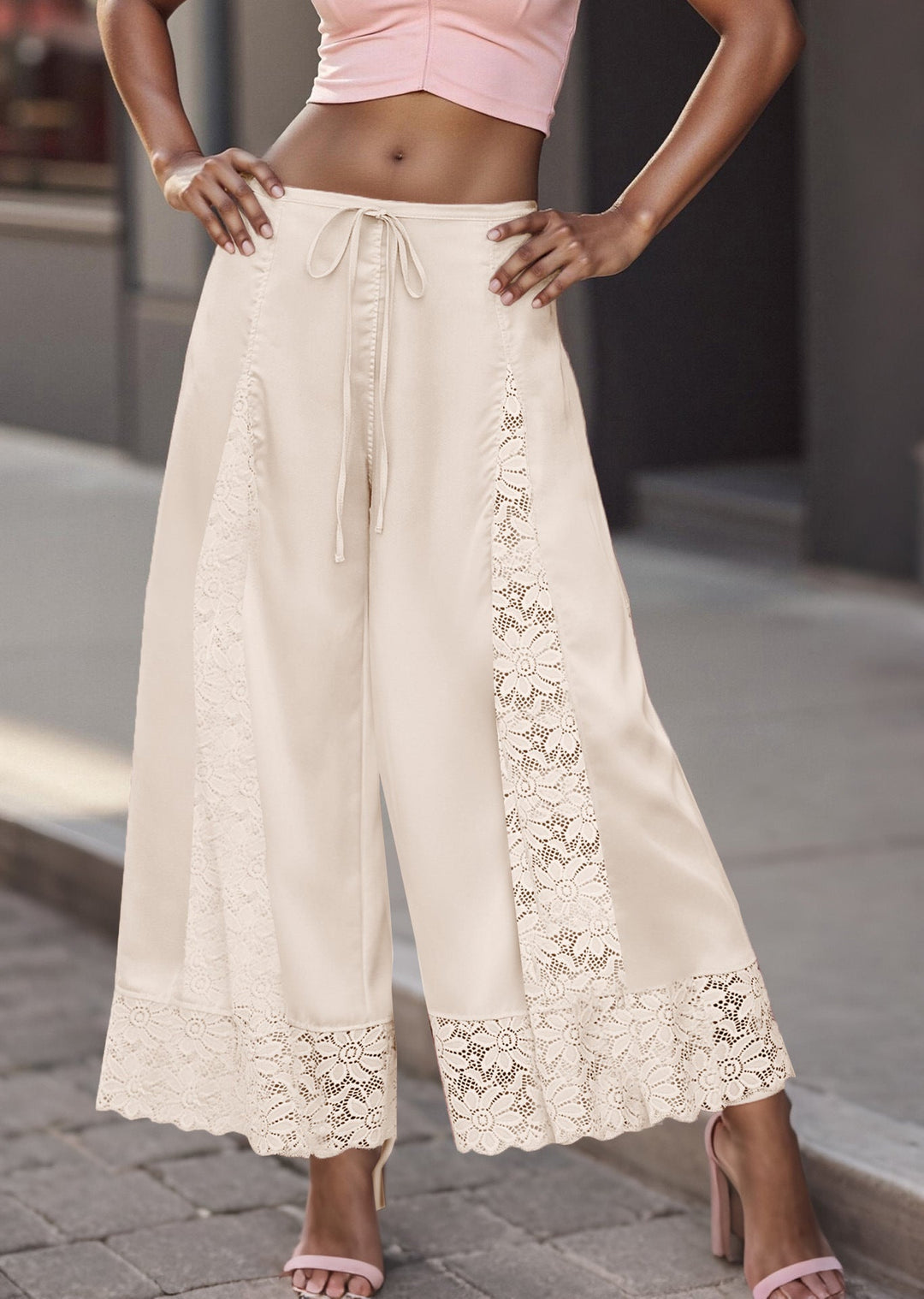 The Elara Lace-Panel Satin Culottes