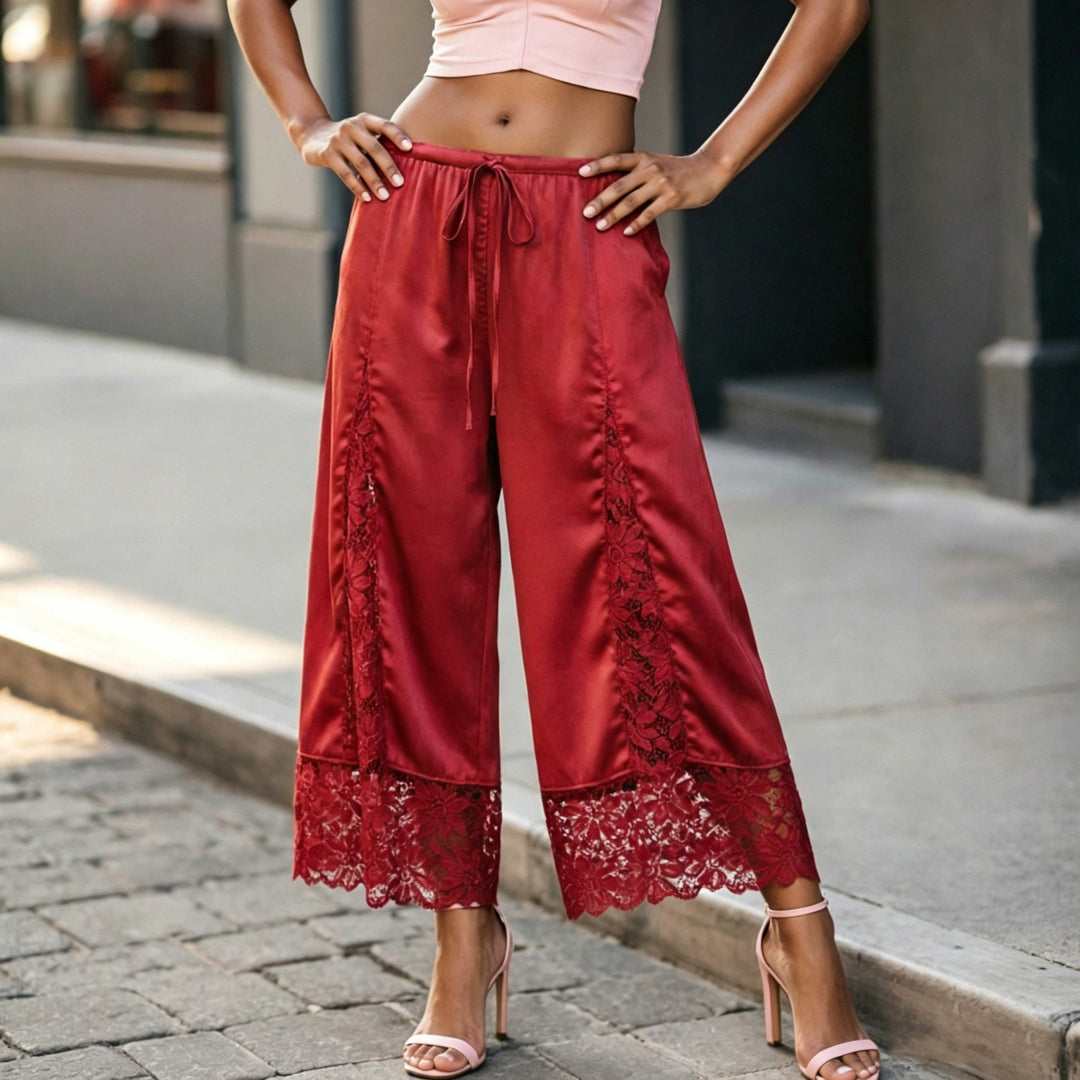 The Elara Lace-Panel Satin Culottes