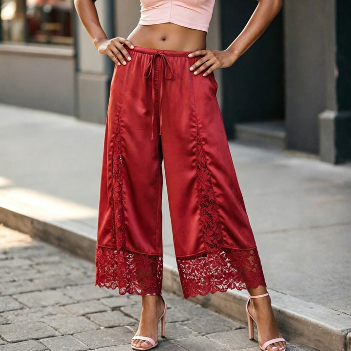 The Elara Lace-Panel Satin Culottes