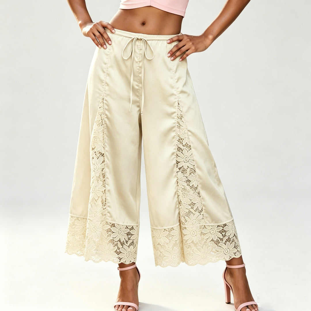 The Elara Lace-Panel Satin Culottes