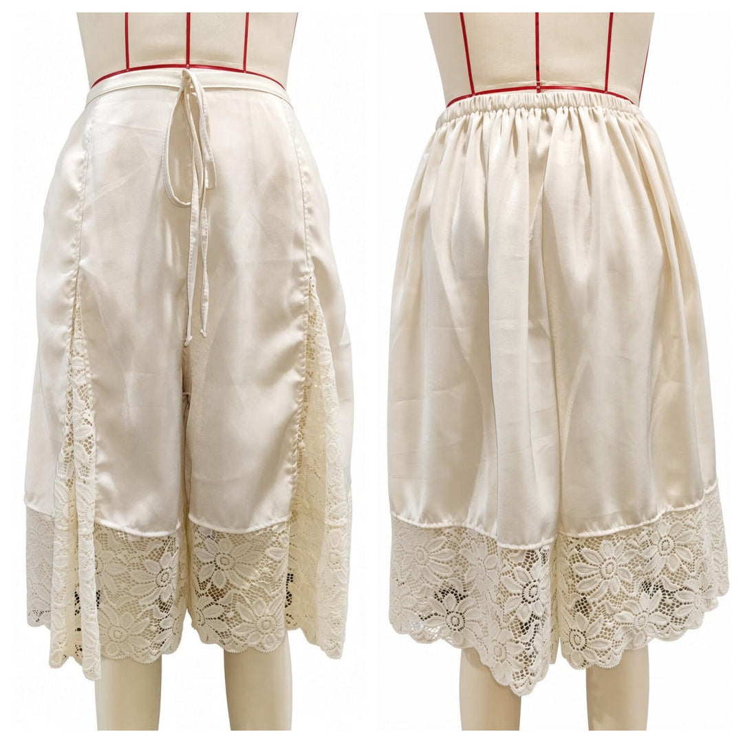 The Elara Lace-Panel Satin Culottes