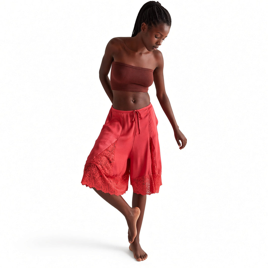The Elara Lace-Panel Satin Culottes