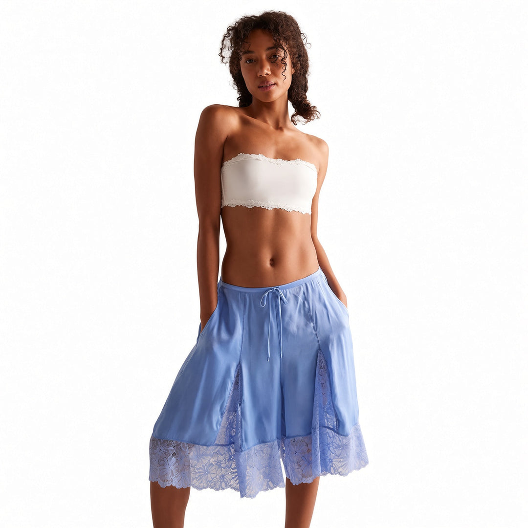 The Elara Lace-Panel Satin Culottes