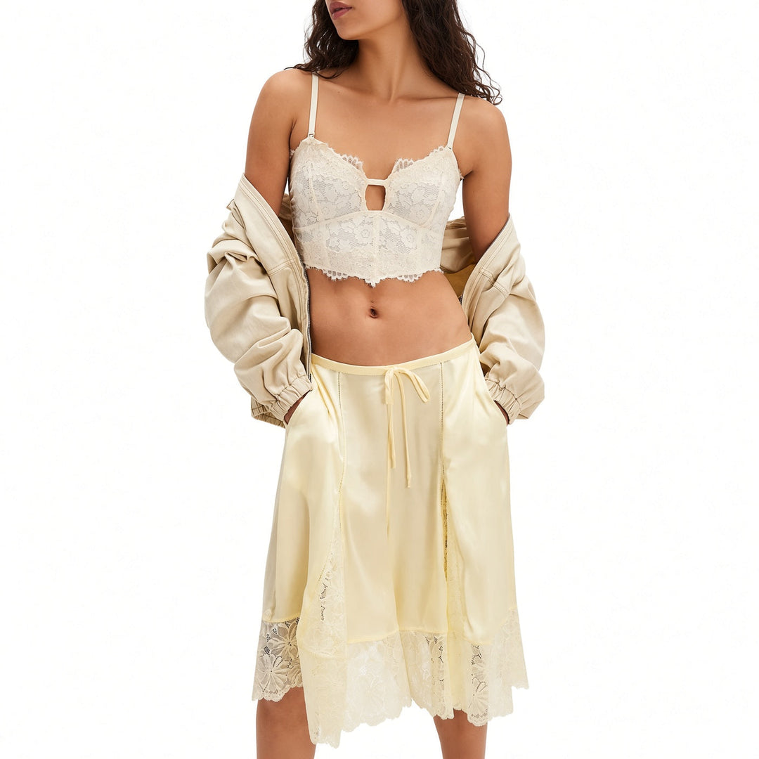 The Elara Lace-Panel Satin Culottes