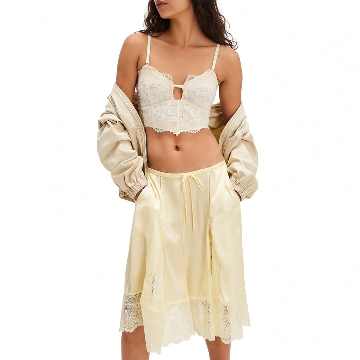 The Elara Lace-Panel Satin Culottes