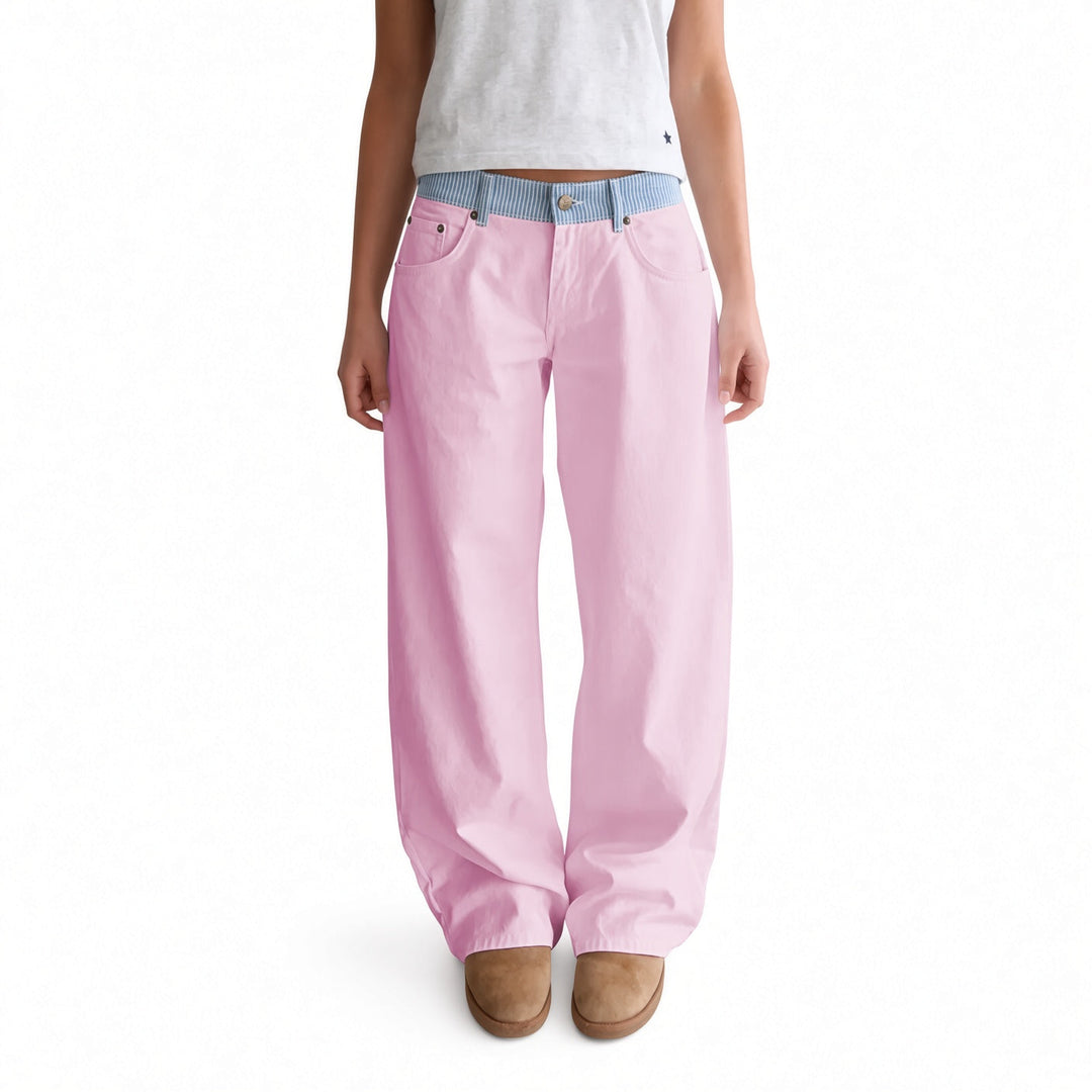 The Elara Striped-Waist Straight-Leg Pants