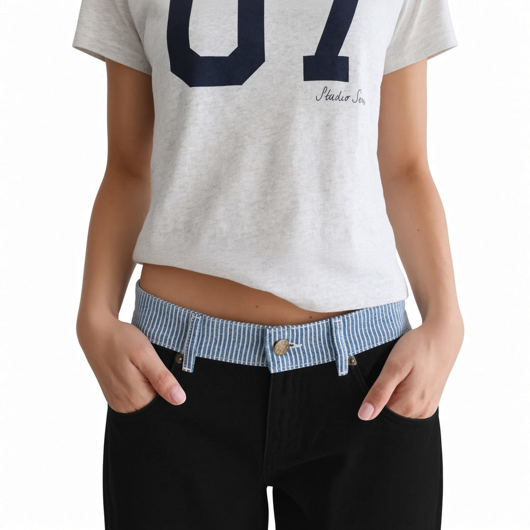 The Elara Striped-Waist Straight-Leg Pants