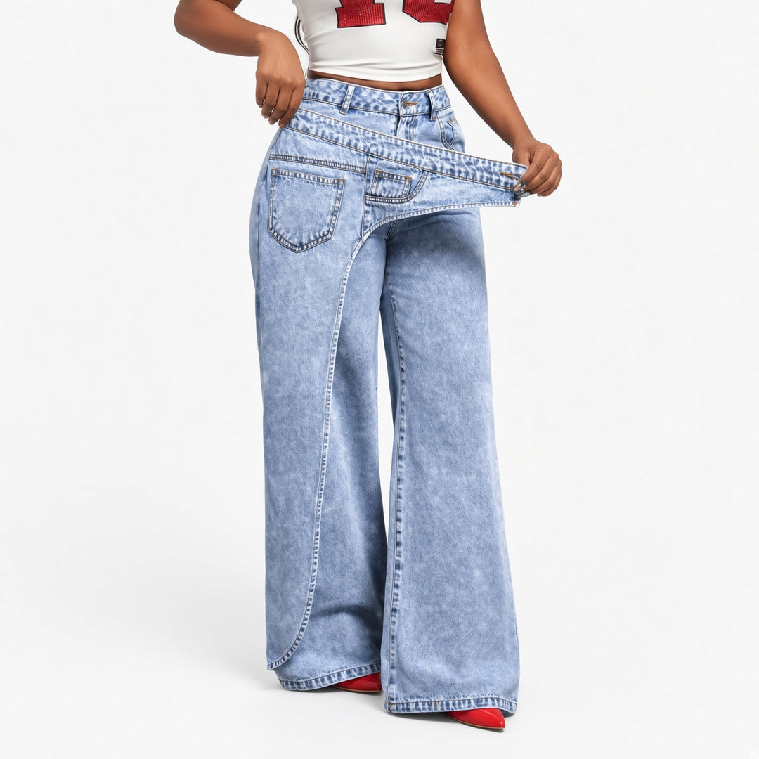 The Elara Layered-Waist Wide-Leg Jeans