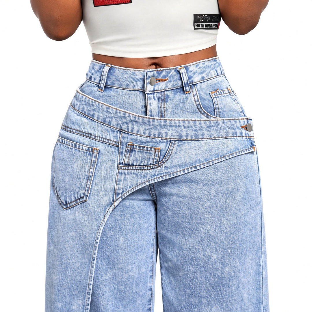 The Elara Layered-Waist Wide-Leg Jeans