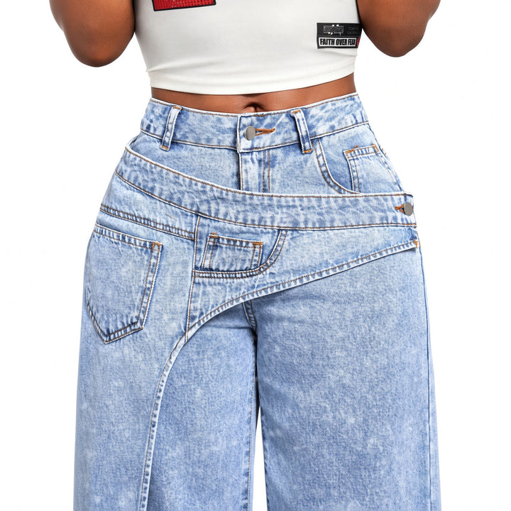 The Elara Layered-Waist Wide-Leg Jeans