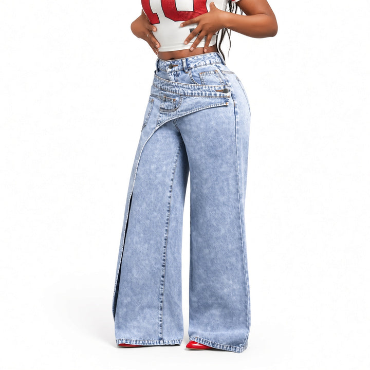 The Elara Layered-Waist Wide-Leg Jeans