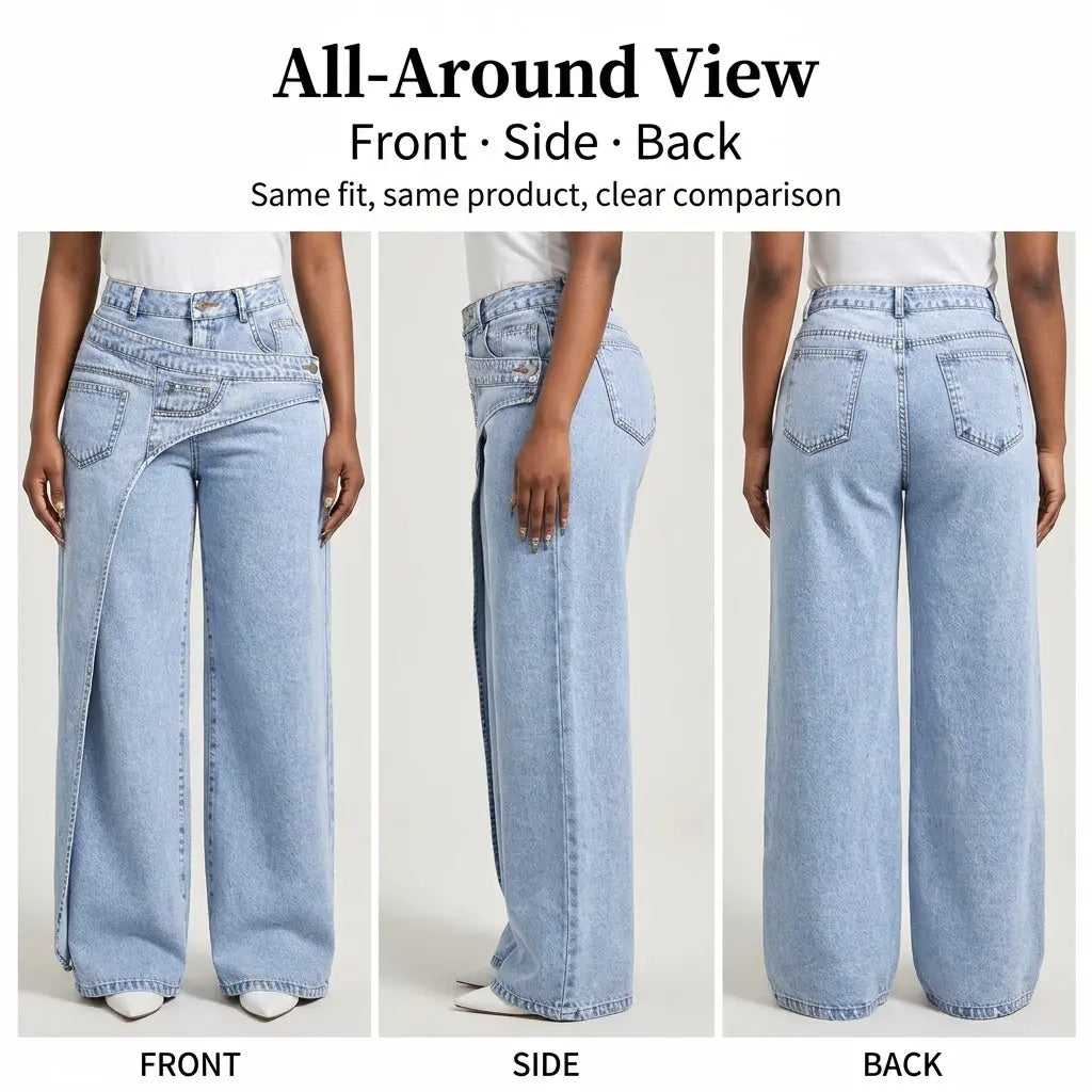 The Elara Layered-Waist Wide-Leg Jeans
