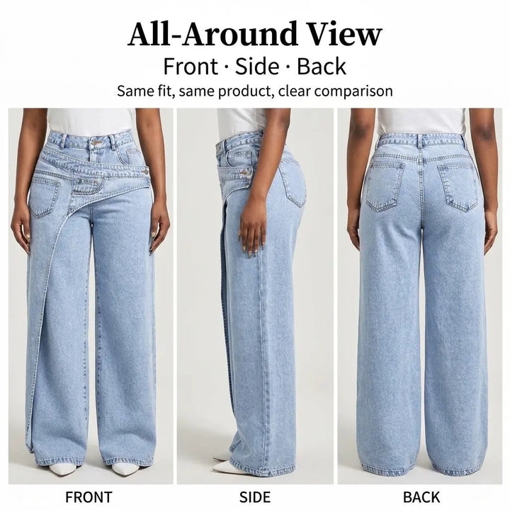 The Elara Layered-Waist Wide-Leg Jeans