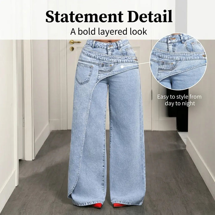 The Elara Layered-Waist Wide-Leg Jeans