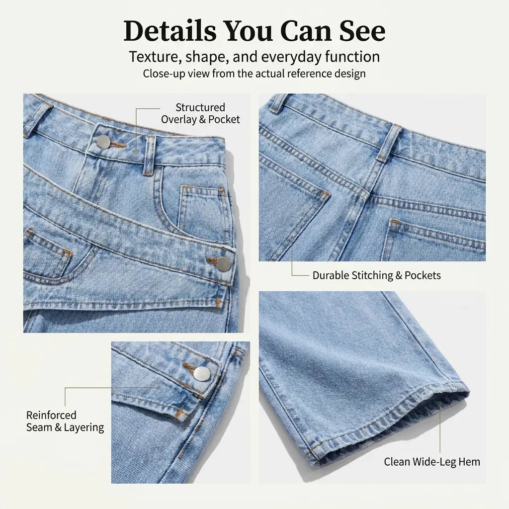 The Elara Layered-Waist Wide-Leg Jeans