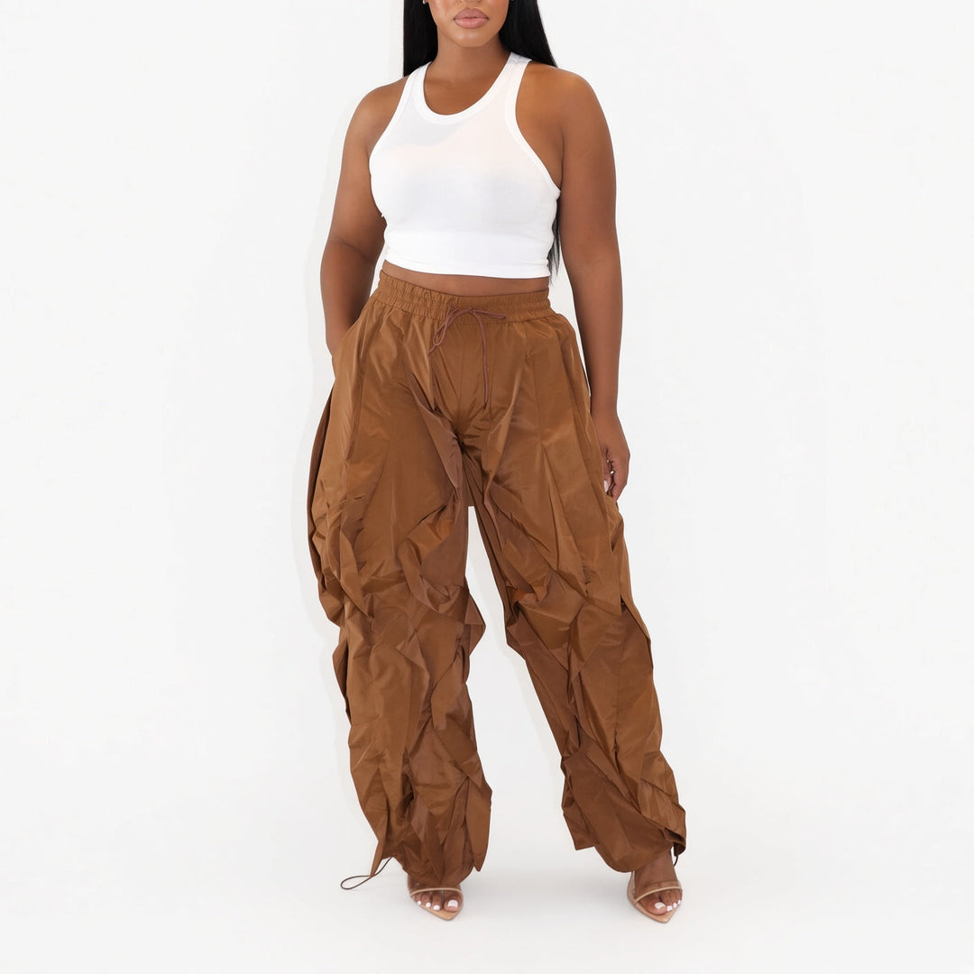 The Elara Wave-Cut Drawstring Cargo Pants