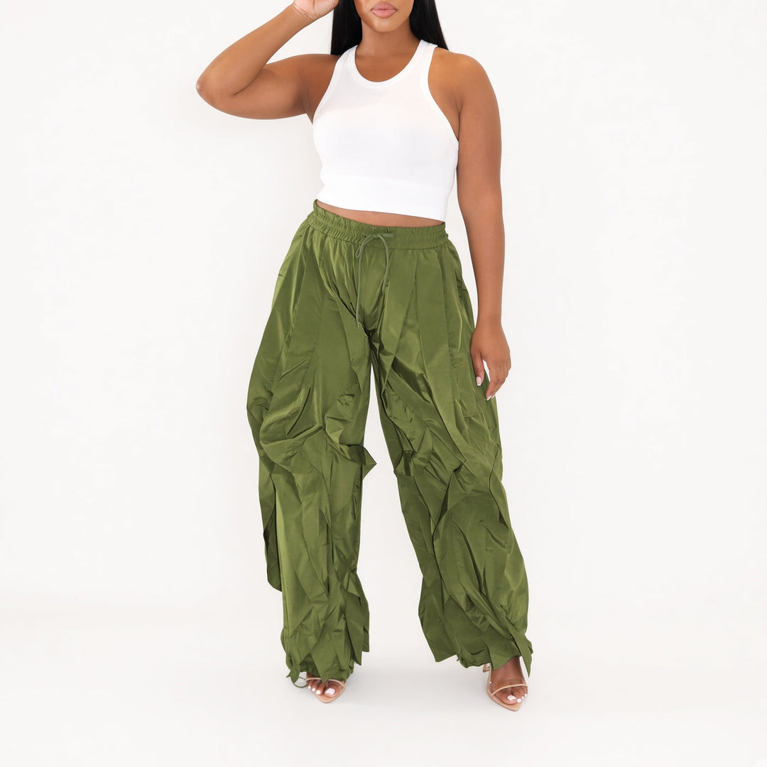 The Elara Wave-Cut Drawstring Cargo Pants