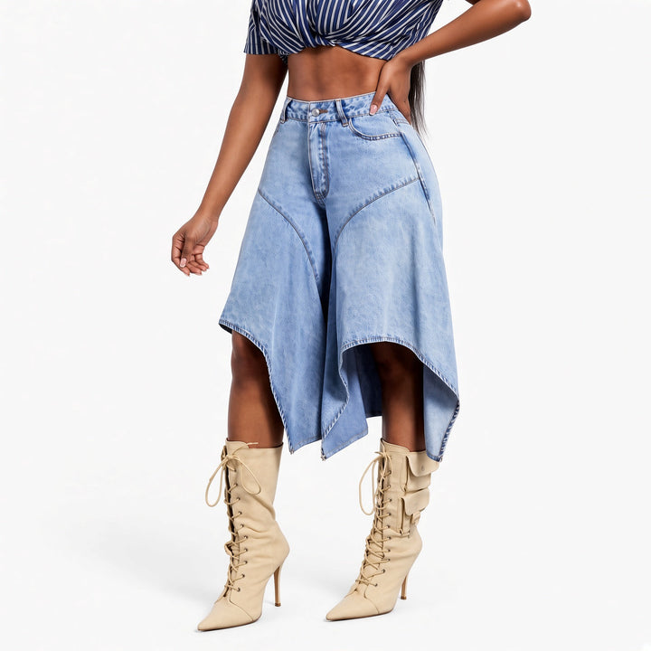 The Elara Asymmetric Denim Culottes