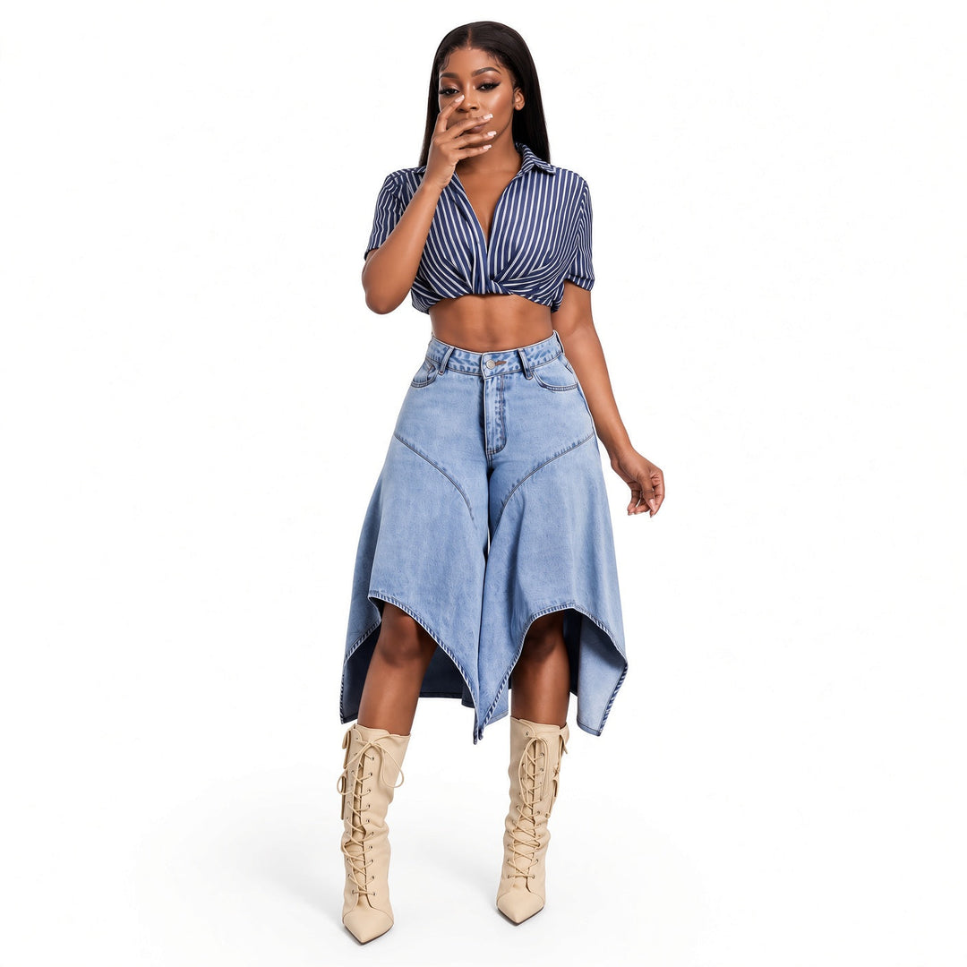 The Elara Asymmetric Denim Culottes