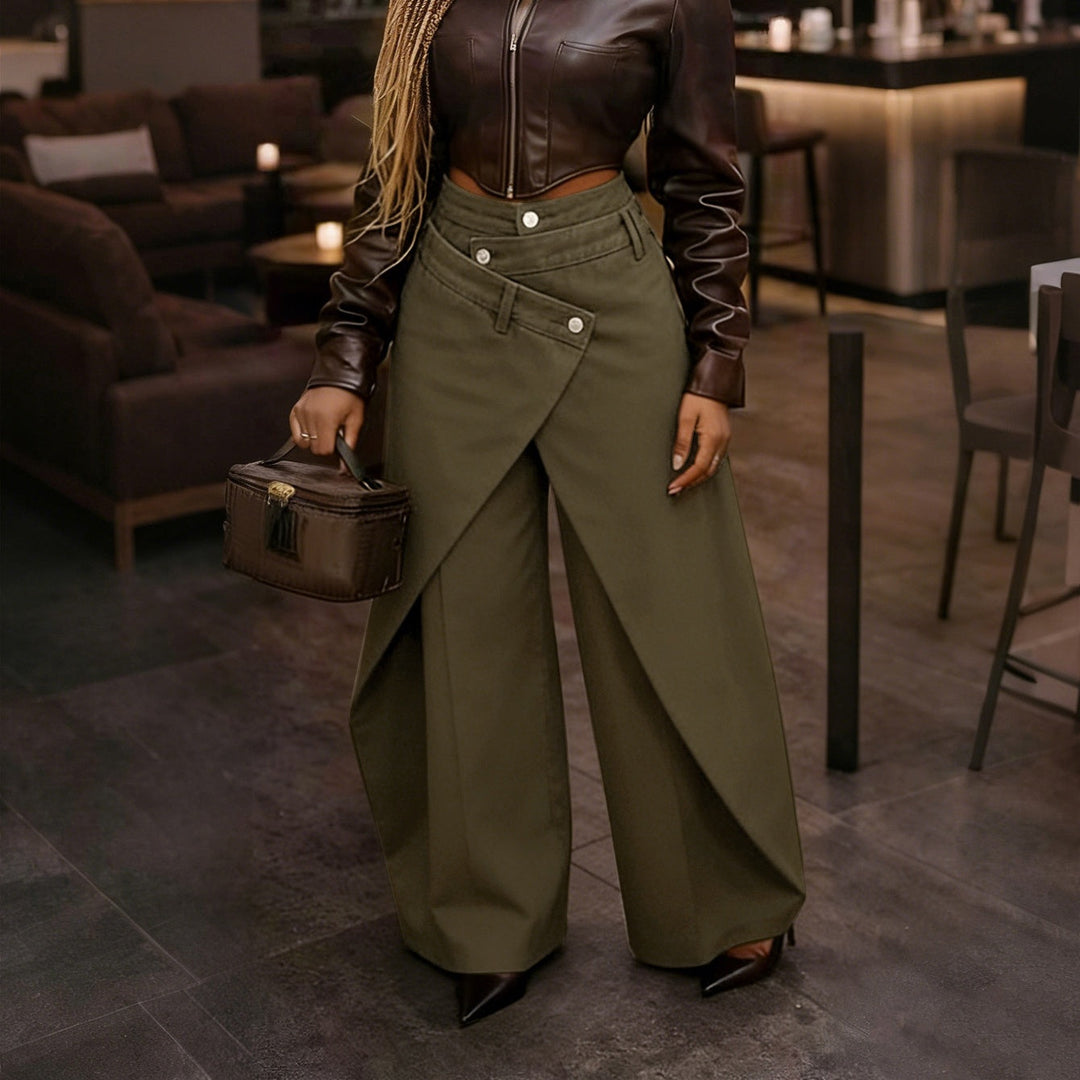 The Elara Asymmetrical Wrap Wide-Leg Trouser