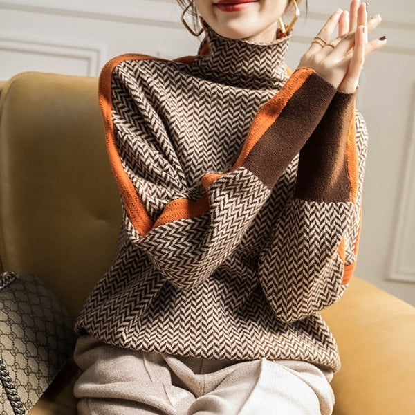 Clémence - High-neck sweater with contrasting stripes